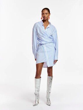 ESSIENTIEL ANTWERP - White and blue striped cotton mini dress M $355 Sold Out
